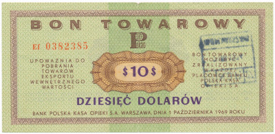 Banknot 10 dolarów 1969 PeKaO seria Ef st.3