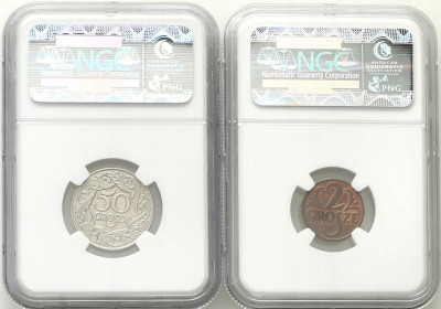 II RP monety w slabach NGC - zestaw 2 sztuk