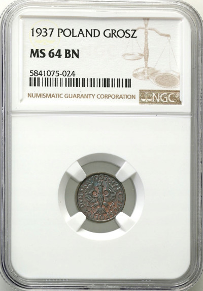 II RP. 1 grosz 1937 NGC MS64 BN