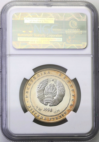Białoruś 10 rubli 1998 Mickiewicz NGC PF68 UC(MAX)