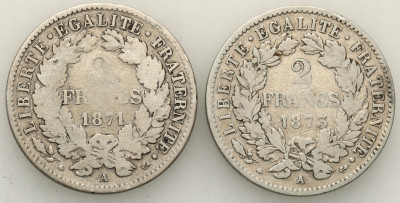 Francja 2 franki 1871 + 1873 lot 2 szt. st.3