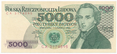 Banknot 5000 złotych 1982 seria CA st.1-
