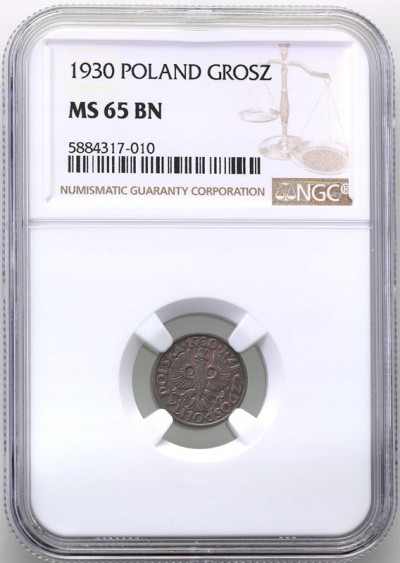 II RP. 1 grosz 1930 NGC MS65 BN (2 MAX)