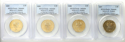 2 złote 2007-09 GN - zestaw 4 szt. - PCGS