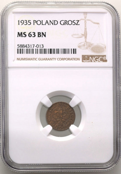 II RP 1 grosz 1935 NGC MS63 BN