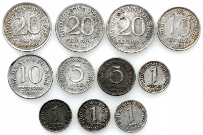 Królestwo Polskie fenigi 1917-18, zestaw 11 monet