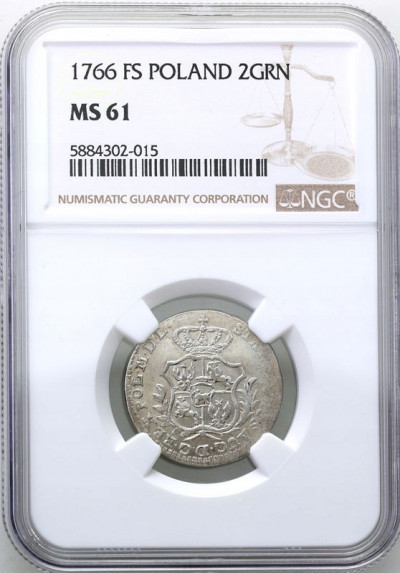 SAP 2 grosze (półzłotek) 1766 NGC MS61