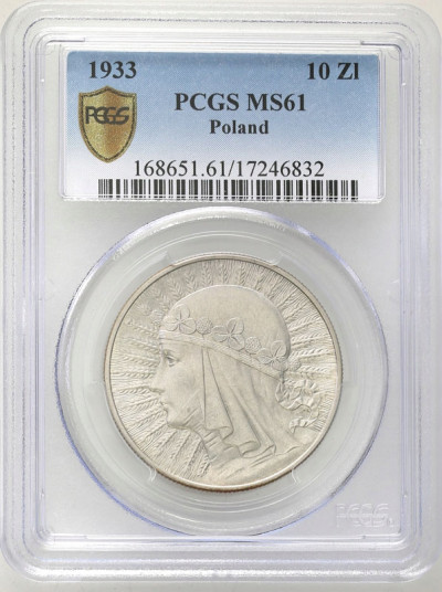 10 złotych 1933 głowa kobiety ze znakiem PCGS MS61