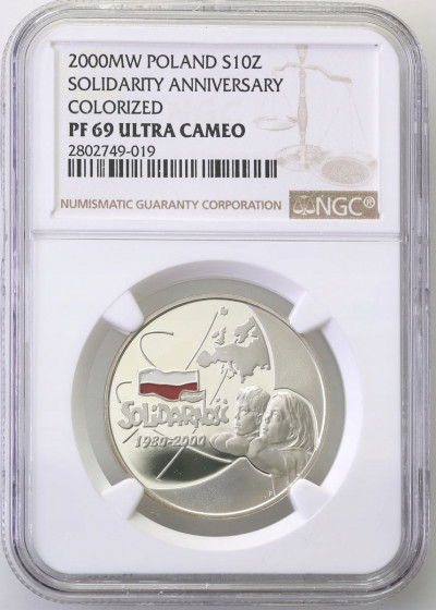10 złotych 2000 Solidarność NGC PF69 UC