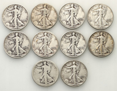 USA. 50 centów 1934-1946, srebro - zestaw 10 sztuk
