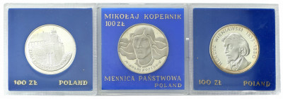 100 złotych 1973-79 - zestaw 3 sztuk - st.L