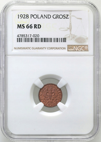 II RP 1 grosz 1928 NGC MS66 RD (MAX)