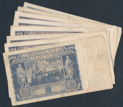 20 złotych 1936 - zestaw 15 banknotów