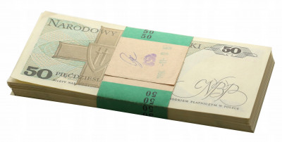 Banknoty 50 złotych 1988 seria KH paczka 100 szt.