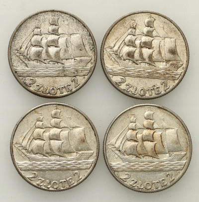 2 złote 1936 żaglowiec - zestaw 4 monet