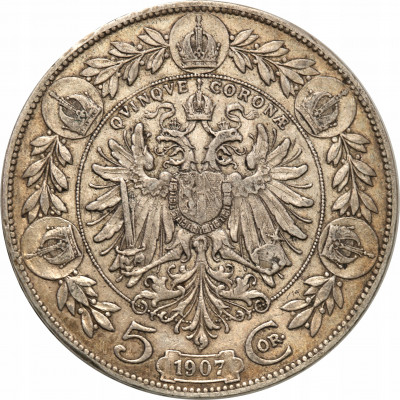 Austria 5 koron 1907, Wiedeń st. 3/3+