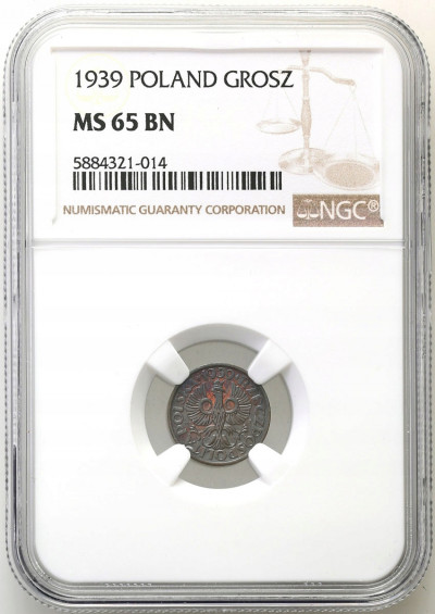 II RP. 1 grosz 1939 NGC MS65 BN