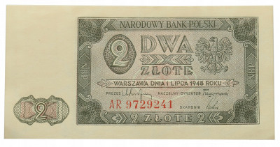 Banknot 2 złote 1948 seria AR st.1