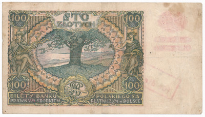Banknot GG 100 złotych 1934 fałszywy nadruk st.3-