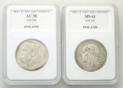 10 zł 1932 głowa kobiety + 10 zł Piłsudski 1936
