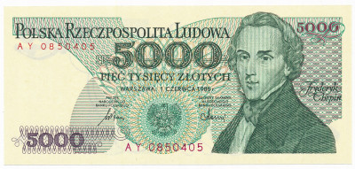 Banknot 5000 złotych 1986 seria AY st.1