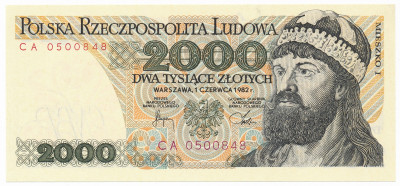 Banknot 2000 złotych 1982 seria CA st.1
