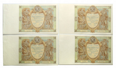 Banknoty 50 złotych 1929 seria EH - 4 szt. st.2
