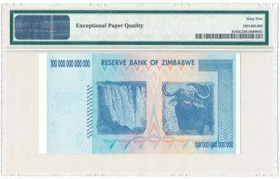 Zimbabwe 100 trylionów dolarów 2008 PMG 65 EPQ