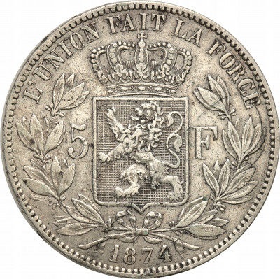 Belgia 5 franków 1874 st.3+