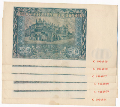 50 złotych 1941 seria C - zestaw 6 banknotów