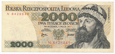 Banknot 2000 złotych 1977 seria N st.3+