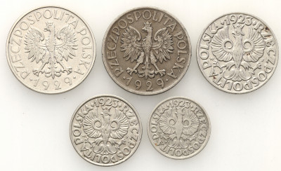 II RP. od 10 groszy do 1 złoty 1923-1929, 5 sztuk