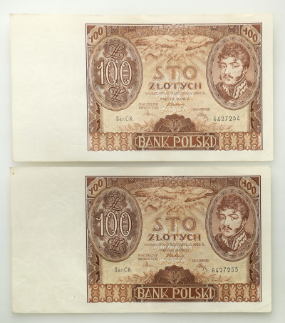 Banknoty 100 złotych 1934 seria C.K. - 2 szt. st.2