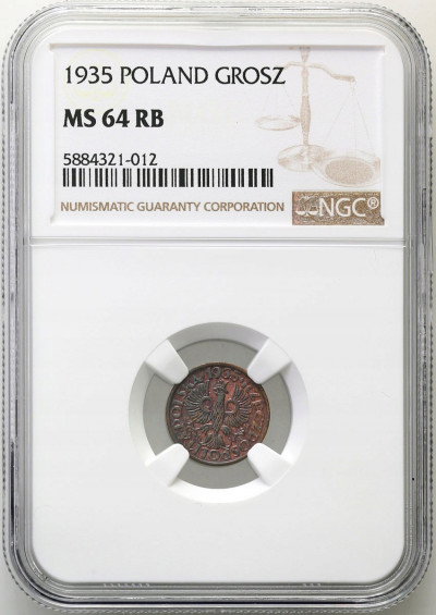 II RP 1 grosz 1935 NGC MS64 RB