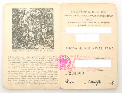 Legitymacja do odznaki grunwaldzkiej