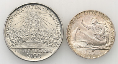 5 lire 1939 + 100 lire 1962, zestaw 2 monet