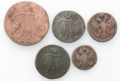 Rosja. Elżbieta, Paweł I. Zestaw 5 monet