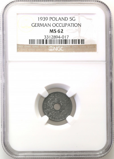 Generalna Gubernia 5 groszy 1939 cynk NGC MS62