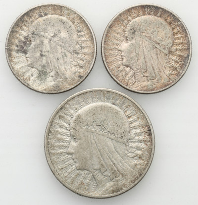 2 x 5 złotych 1933 + 10 złotych 1932 głowa kobiety