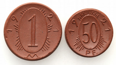Śląsk 50 fenigów + 1 marka 1921 - porcelana, 2 szt