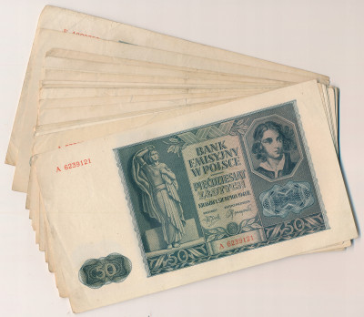 50 złotych 1941 - zestaw 23 banknotów