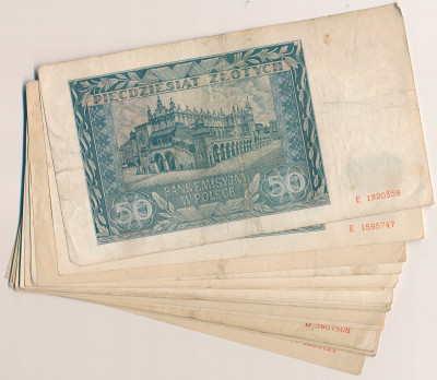 50 złotych 1941 - zestaw 23 banknotów