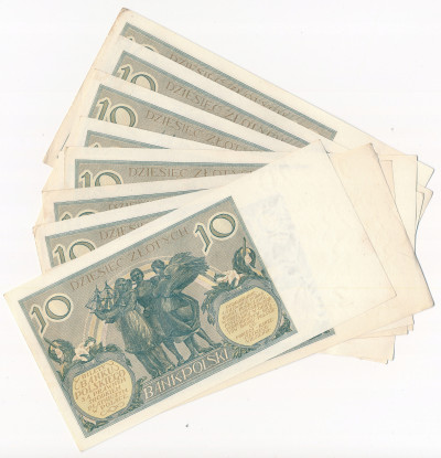 10 złotych 1929 seria FŁ i FC - lot 10 banknotów