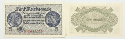 Niemcy 2 + 5 marek (1939-1944), zestaw 2 banknotów
