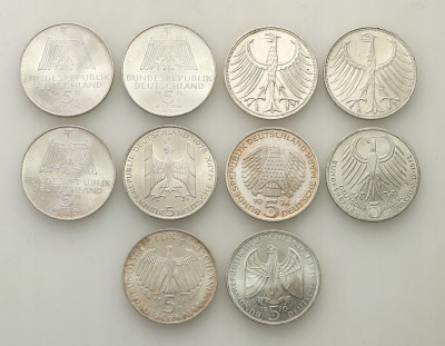 Niemcy. 5 marek 1970-1974 – zestaw 10 szt.