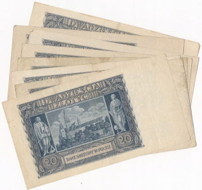 20 złotych 1940, seria H - zestaw 8 banknotów