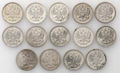 Rosja, Mikołaj II. 10 kopiejek - zestaw 14 monet