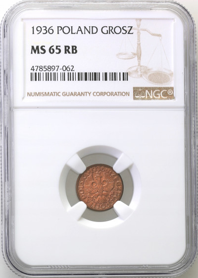 II RP. 1 grosz 1936 NGC MS65 RB (2 MAX)