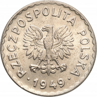 PRL. 1 złoty 1949 miedzionikiel - PIĘKNE