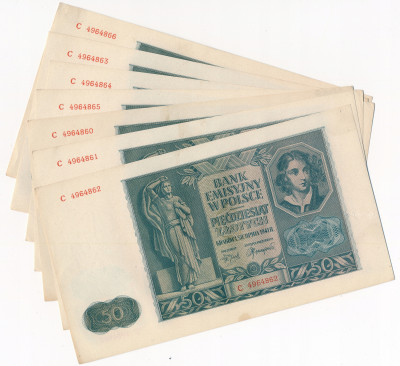 50 złotych 1941 seria C - zestaw 7 banknotów